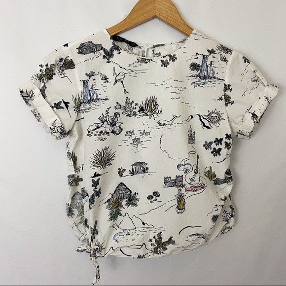 Zara Basic Desert Print Side Tie Top Sz XS - Picture 2 of 8